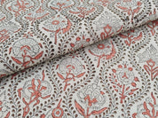 Amerbel Orange Floral Linen Block Print Fabric, Indian Handmade Art  Pillowcase Fabric, Upholstery & Curtains