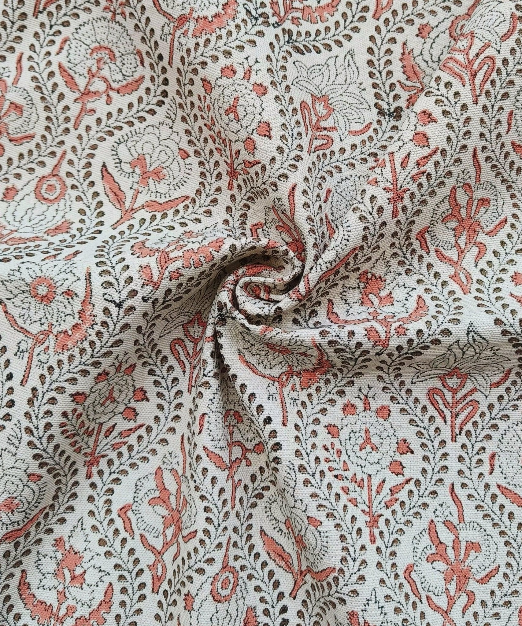 Amerbel Orange Floral Linen Block Print Fabric, Indian Handmade Art  Pillowcase Fabric, Upholstery & Curtains