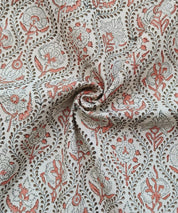 Amerbel Orange Floral Linen Block Print Fabric, Indian Handmade Art  Pillowcase Fabric, Upholstery & Curtains