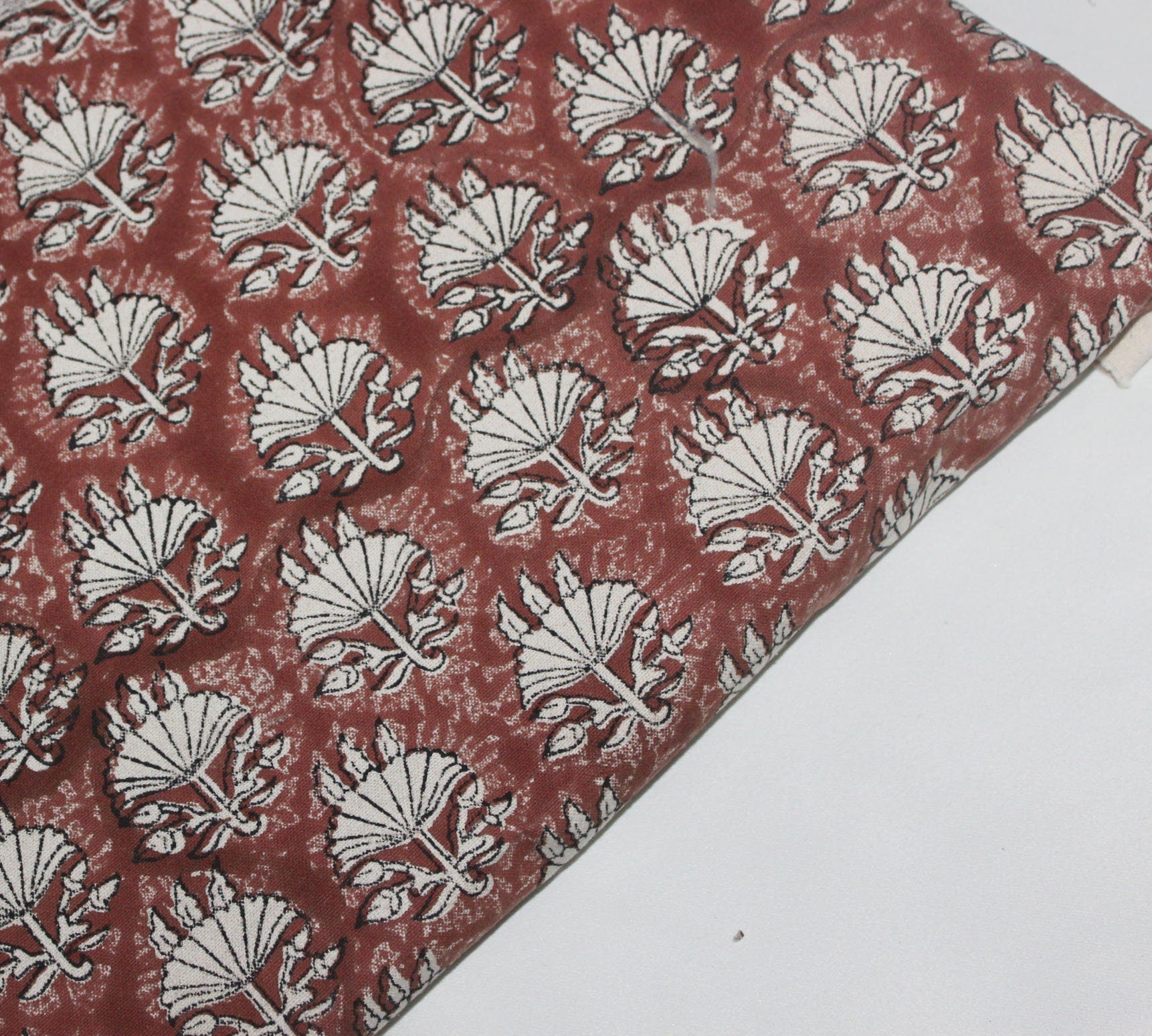 Block Print Linen Fabric, Ulta Umbrella  Block Print Thick Linen Fabric  Reddish Brown Floral Print Upholstery Fabric, Pillow Cover Fabric, Linen By The Yard