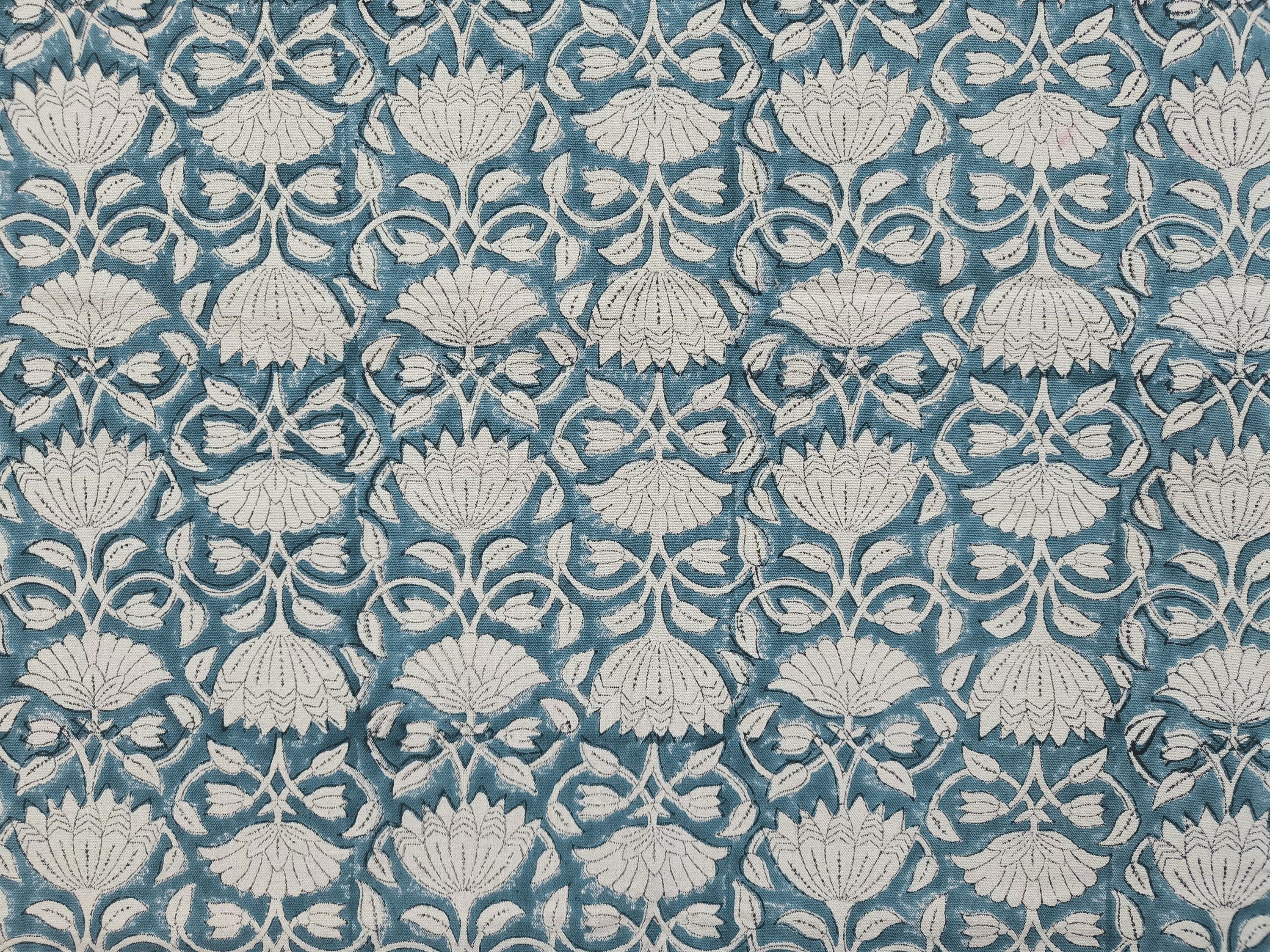Block Print Linen Fabric, Ulta Kamal  "Indian Linen: Floral Hand Block Print, Handloom Natural Fabric For Home Decor,Thick Linen Fabric