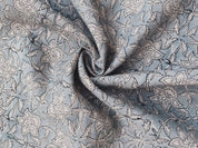 Chudamani  Block Print Thick Linen Fabric  Gray Floral Print Upholstery Fabric, Block Printed Pillow Cover, Curtain Linen By The Yard