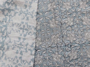 Chudamani  Block Print Thick Linen Fabric  Gray Floral Print Upholstery Fabric, Block Printed Pillow Cover, Curtain Linen By The Yard
