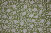 AMRITVELA GREEN Fabric , HandBlock print , Cushion Cover , Upholstery , Floral Print Fabric Home Decor