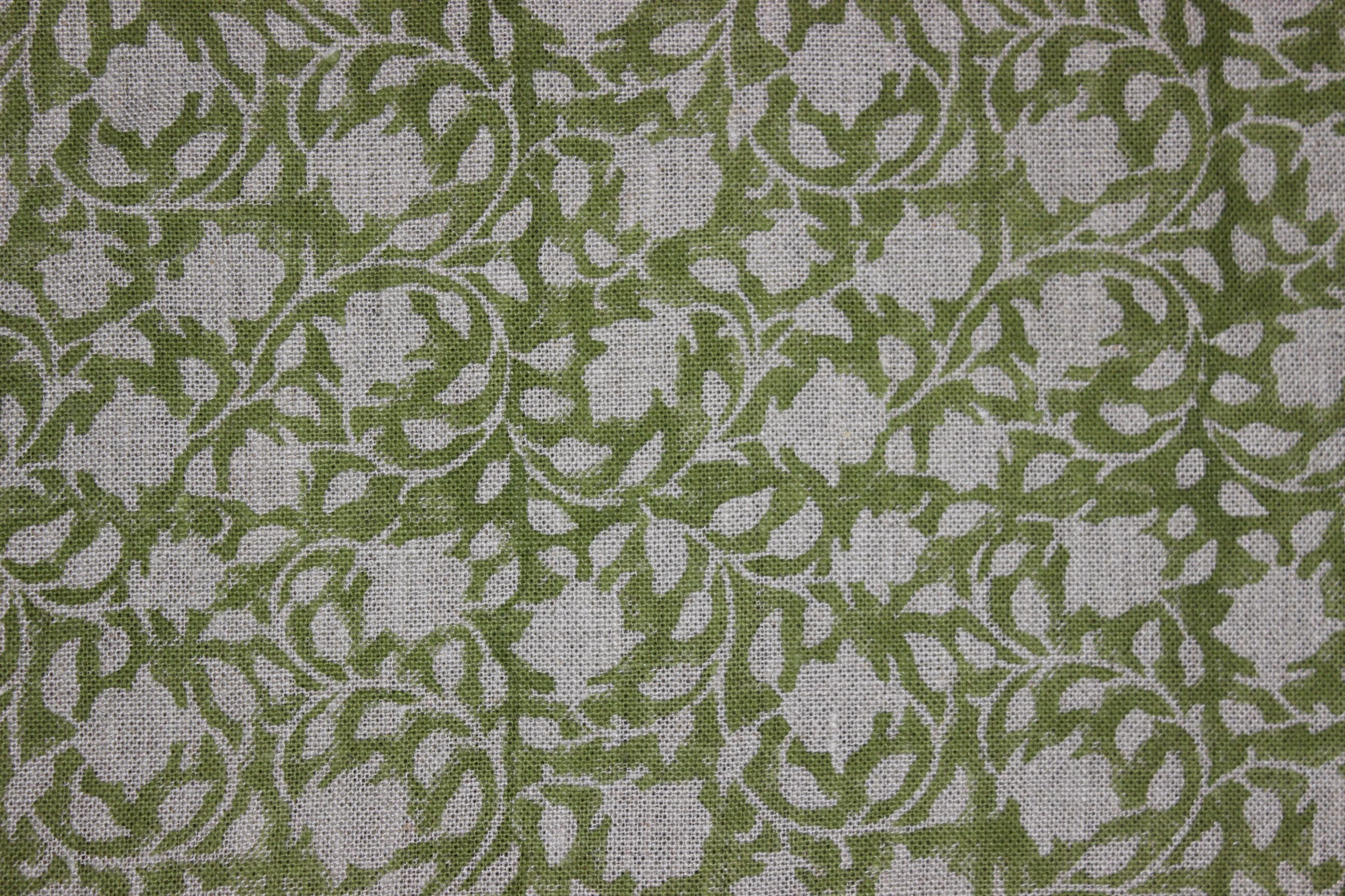 Block Print Linen Fabric, Pushpsahita Green Fabric, Handblock Print, Cushion Cover, Upholstery, Floral Print Fabric Home Decor