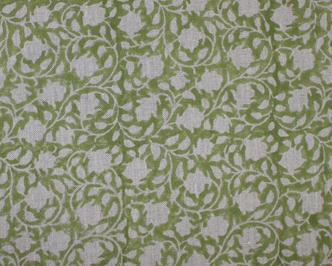 AMRITVELA GREEN Fabric , HandBlock print , Cushion Cover , Upholstery , Floral Print Fabric Home Decor