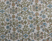 Amritwani Skyblue  Flower Block Print Fabric, 100% Natural Linen Fabric, Indian Fabrics, Block Print Cushions, Pillow Cover Fabric