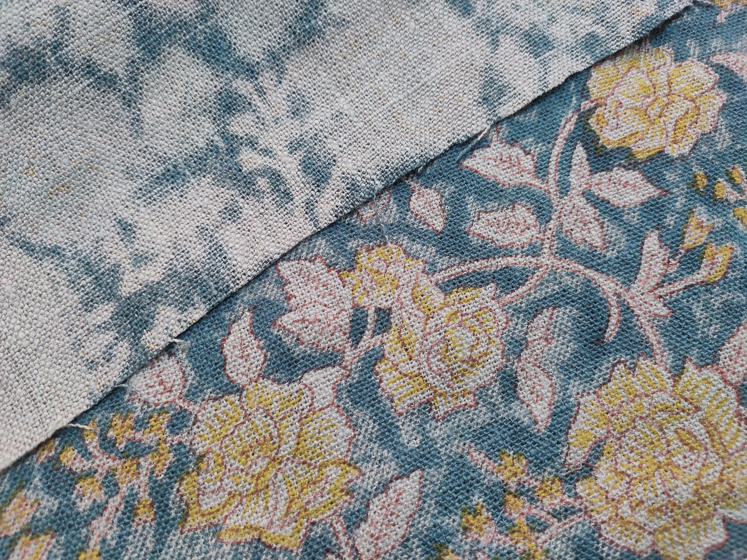 Block Print Linen Fabric, Rameshwaram  Floral Linen Fabric Block Print, Fabric By The Yard, Tablecloth Fabric, Cushion Cover Fabric, Block Print Upholstery