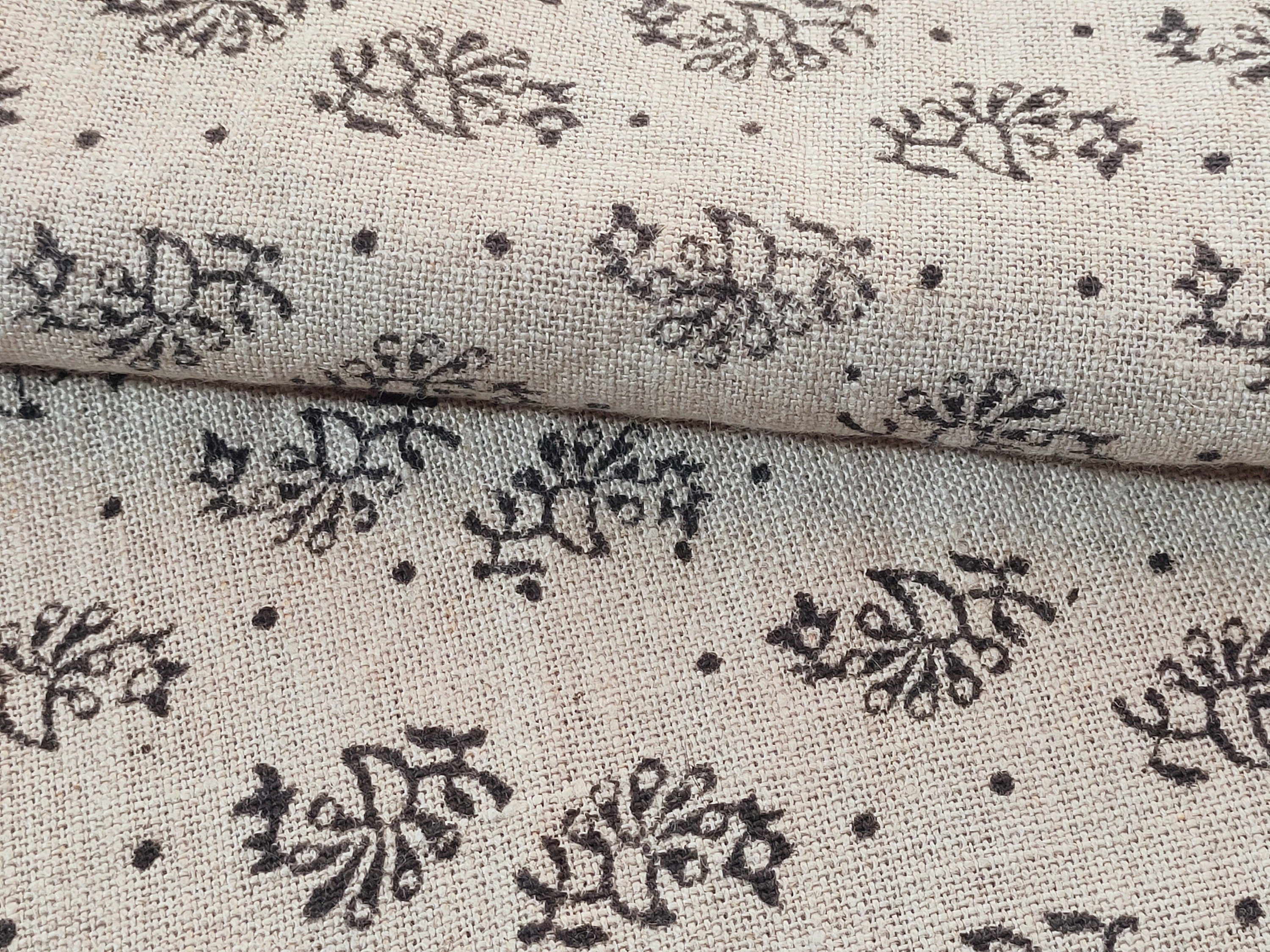 Jhumkaa  Linen Block Print Fabric Indian Block Print Block Printed Pillow Cover, Hand Blocked Fabric
