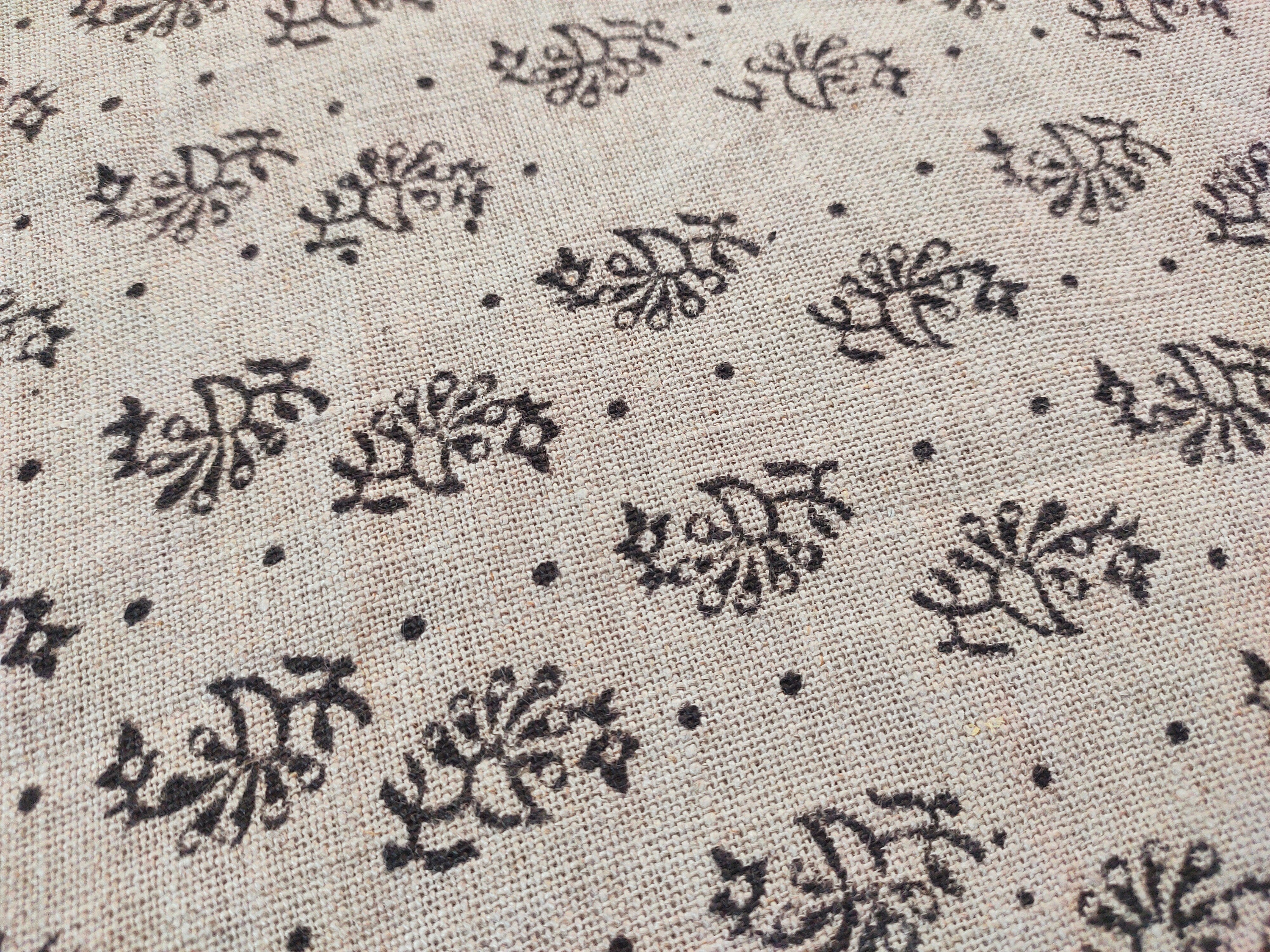 Jhumkaa  Linen Block Print Fabric Indian Block Print Block Printed Pillow Cover, Hand Blocked Fabric