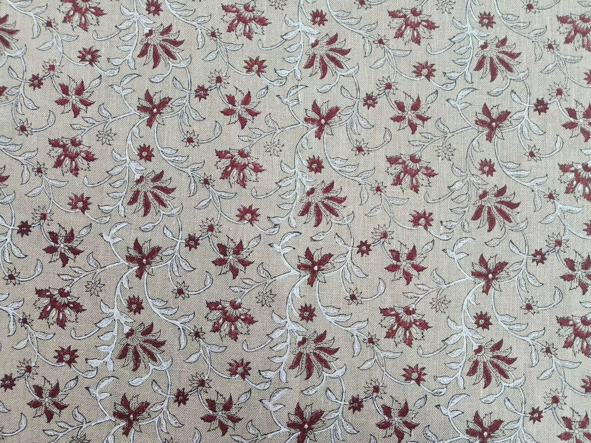 Aaradhna Rusthandblocked Print Fabric  By The Yard  Floral Home Decor Fabric By The Yard  Linen Upholstery  Cushion Cover Fabric