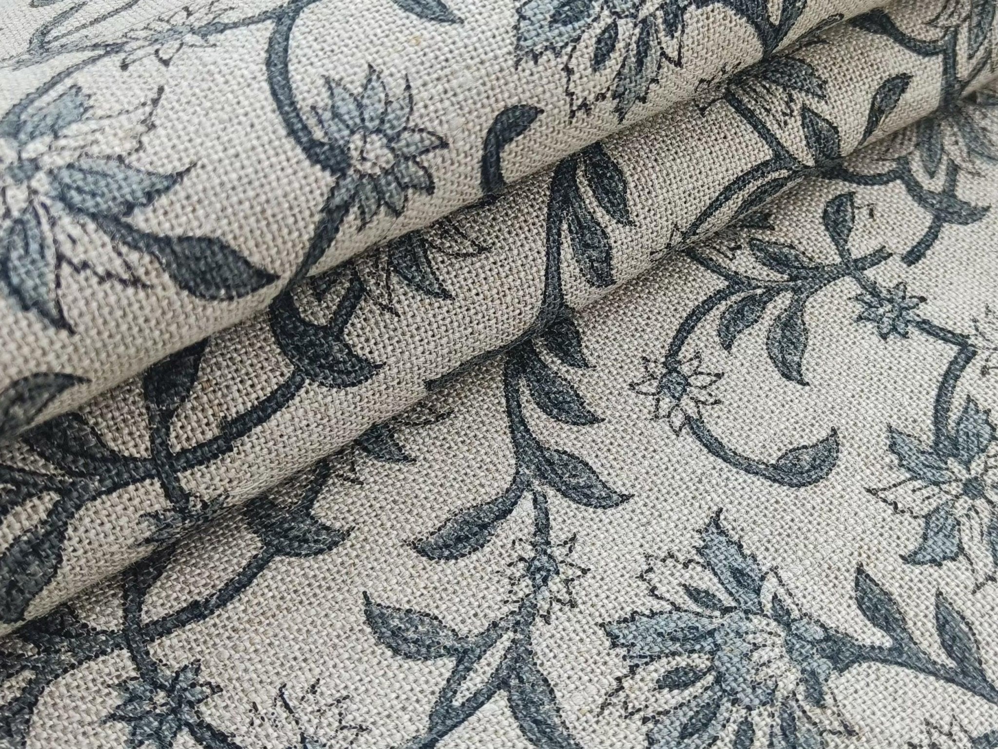 Aaradhna Fabric  Floral Block Print Linen, Handloom, Indian Block Heavy Weight Linen Fabric Floral Print