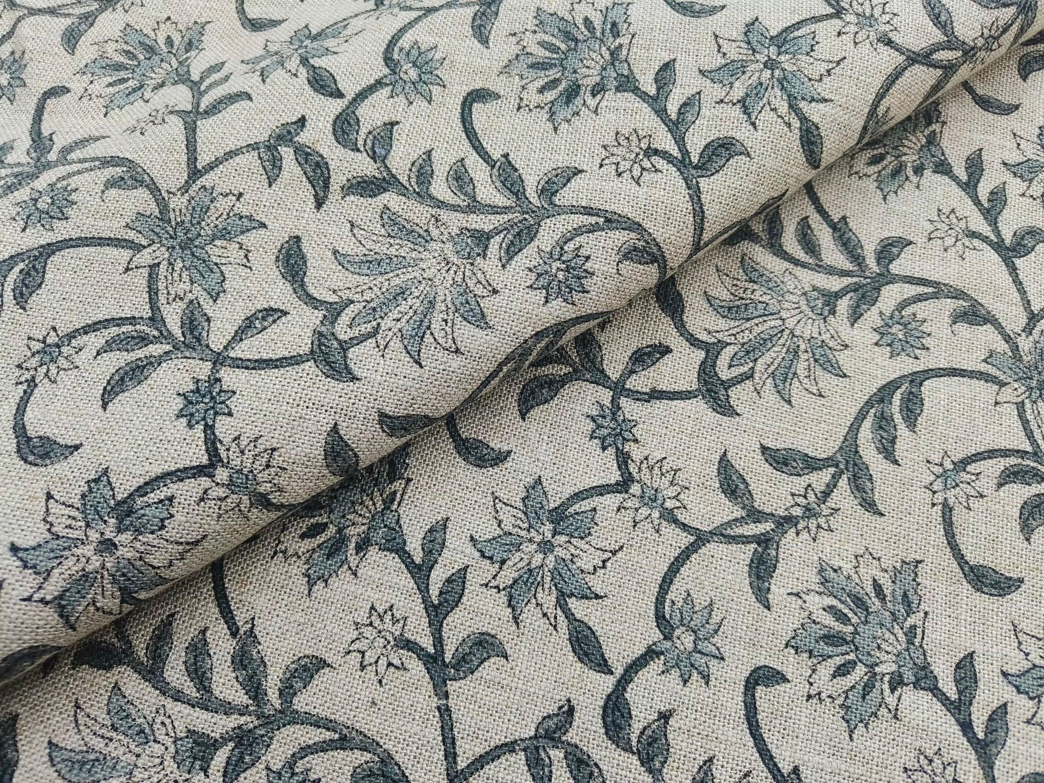 Aaradhna Fabric  Floral Block Print Linen, Handloom, Indian Block Heavy Weight Linen Fabric Floral Print