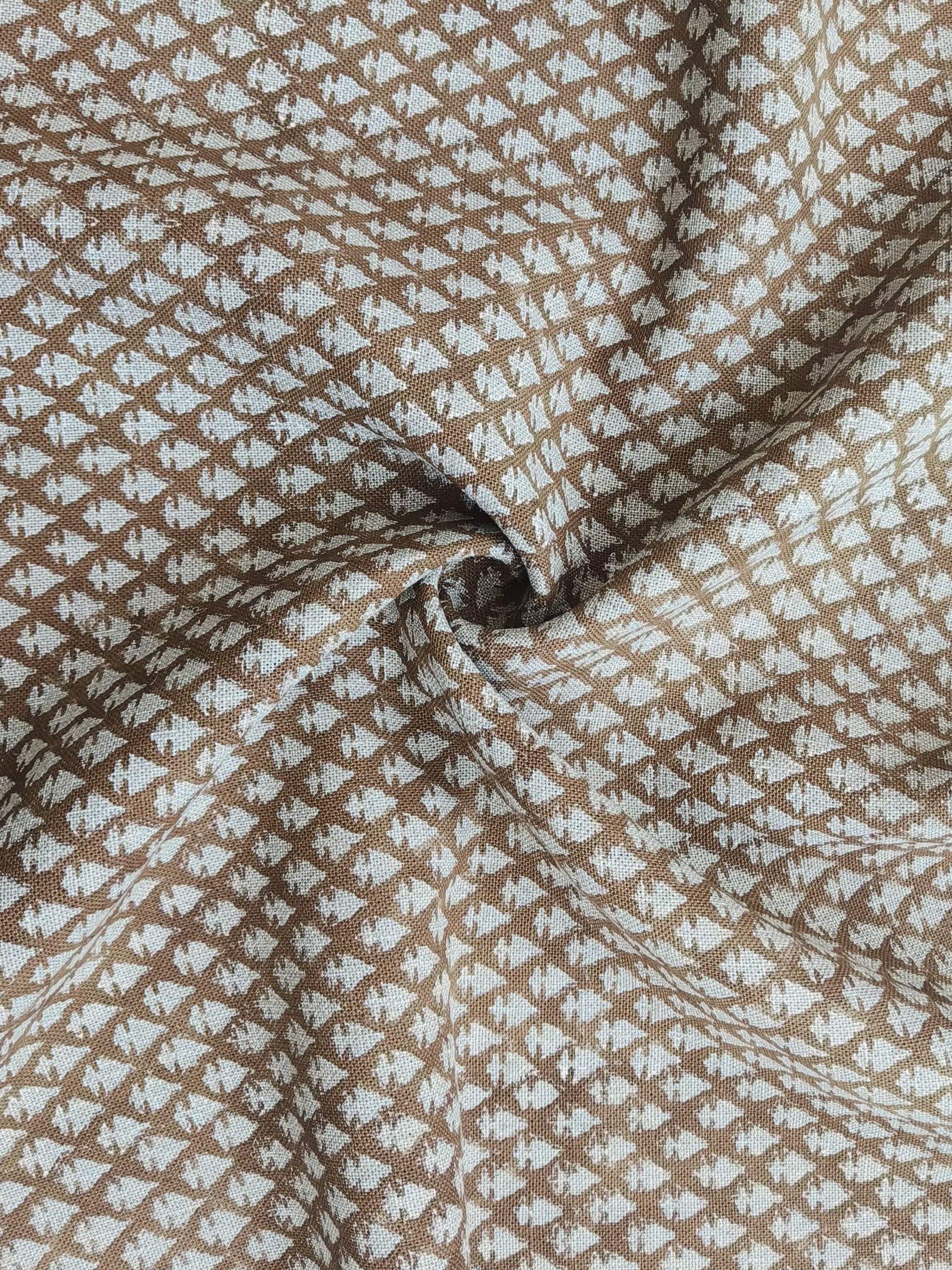 Hariyali Brown Block Print Floral Linen Fabric, Cushion Pillow Fabric By The Yard, Modern Home Decor, Upholstery Fabric