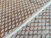 Hariyali Brown Block Print Floral Linen Fabric, Cushion Pillow Fabric By The Yard, Modern Home Decor, Upholstery Fabric