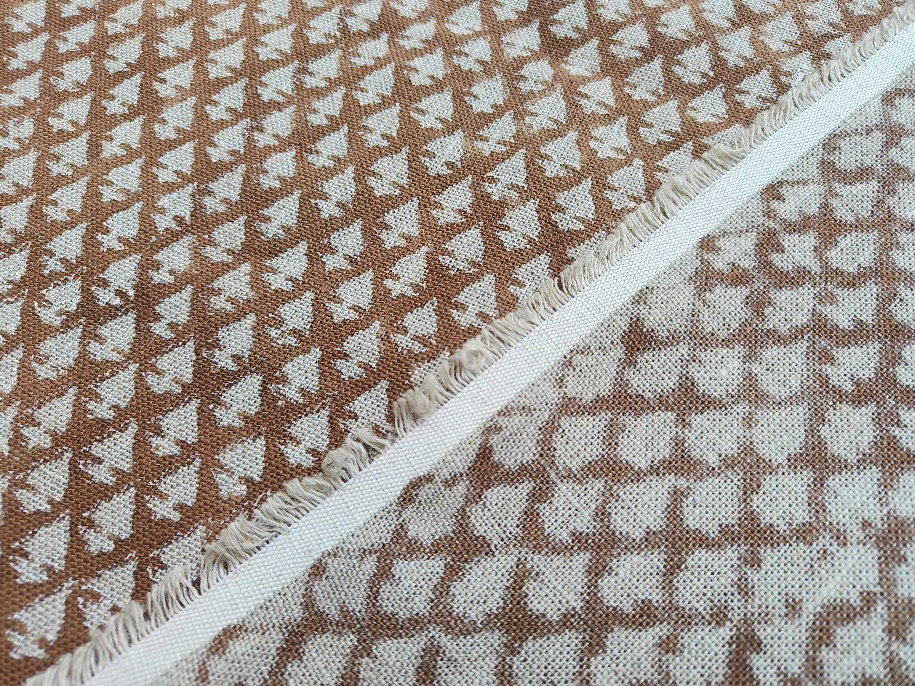 Hariyali Brown Block Print Floral Linen Fabric, Cushion Pillow Fabric By The Yard, Modern Home Decor, Upholstery Fabric
