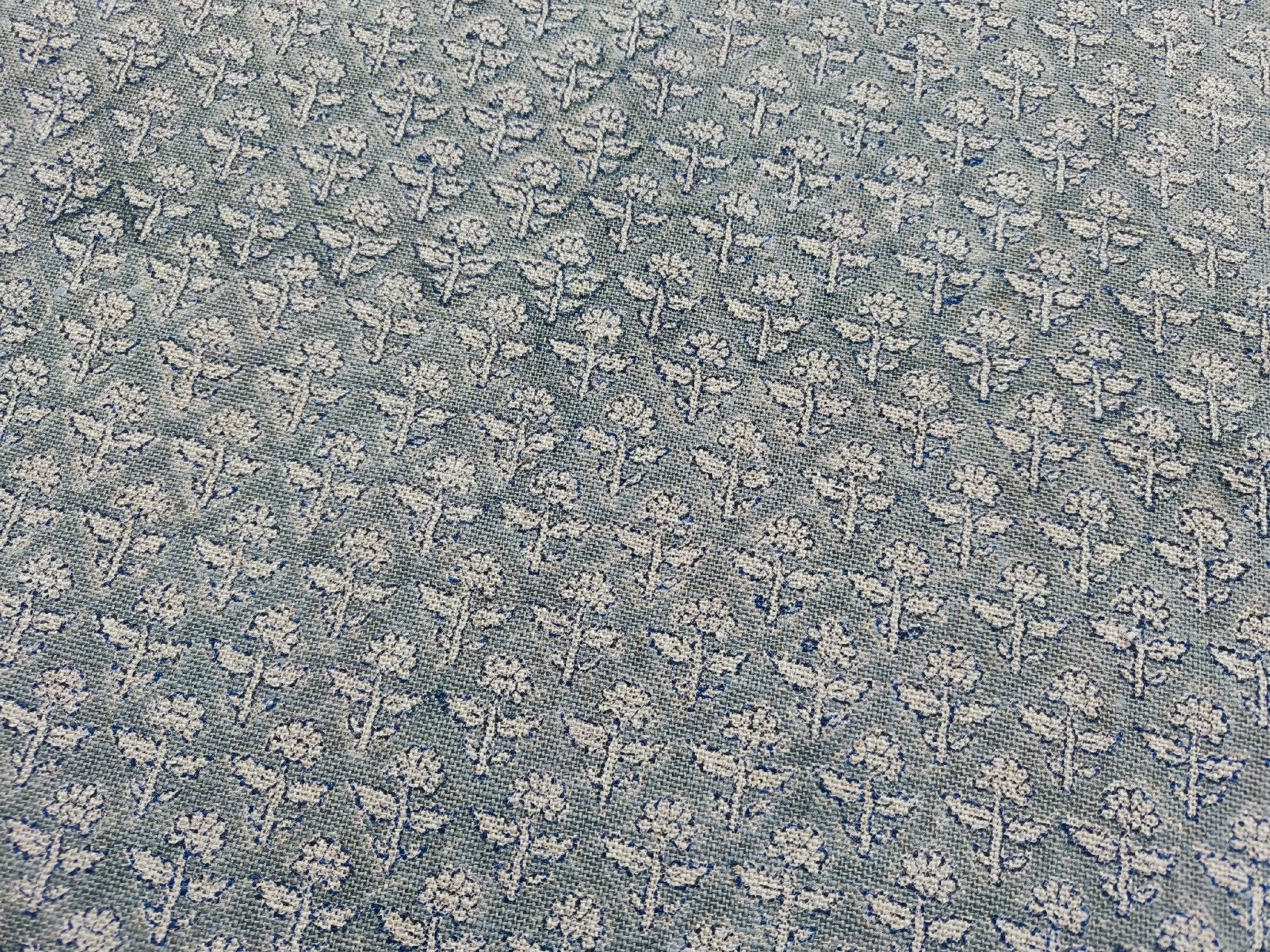Gulmohar  Heavy Weight Thick Linen  Pure Linen By The Yard  Cushion Fabric  Best Selling  Blue Grey Floral Upholstery  Hand Block