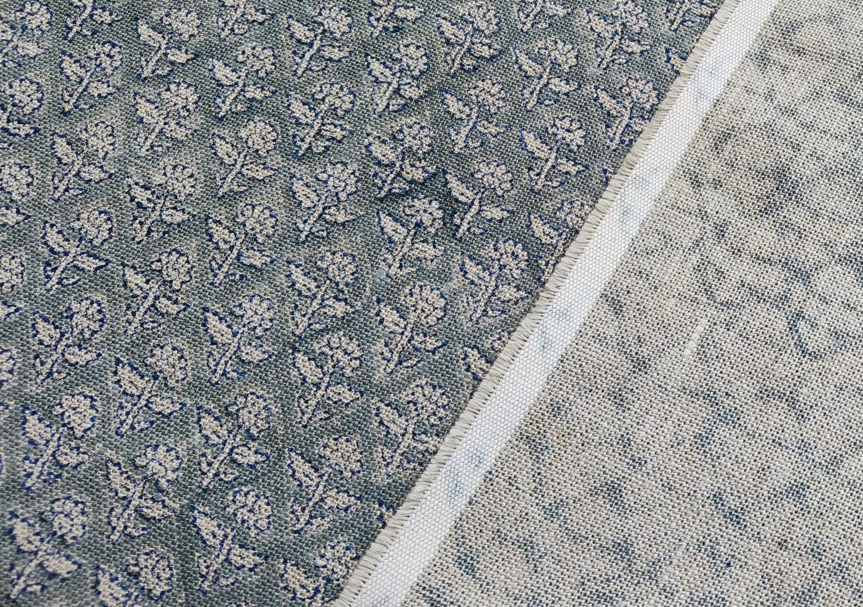 Gulmohar  Heavy Weight Thick Linen  Pure Linen By The Yard  Cushion Fabric  Best Selling  Blue Grey Floral Upholstery  Hand Block