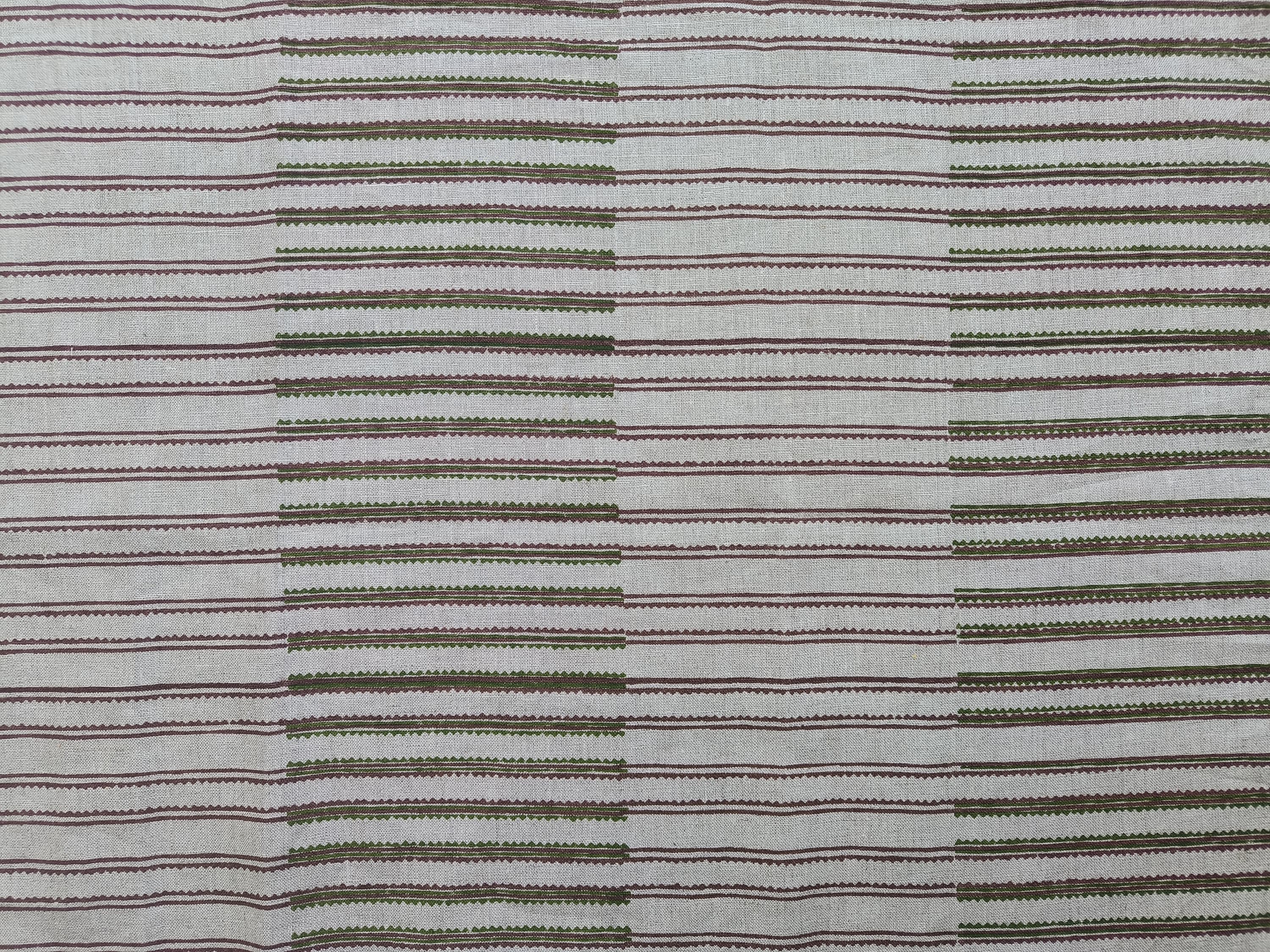 Block Print Linen Fabric, Line  Linen Stripe Fabric, Block Print Linen Handloom Fabric, Indian Block Fabric,
