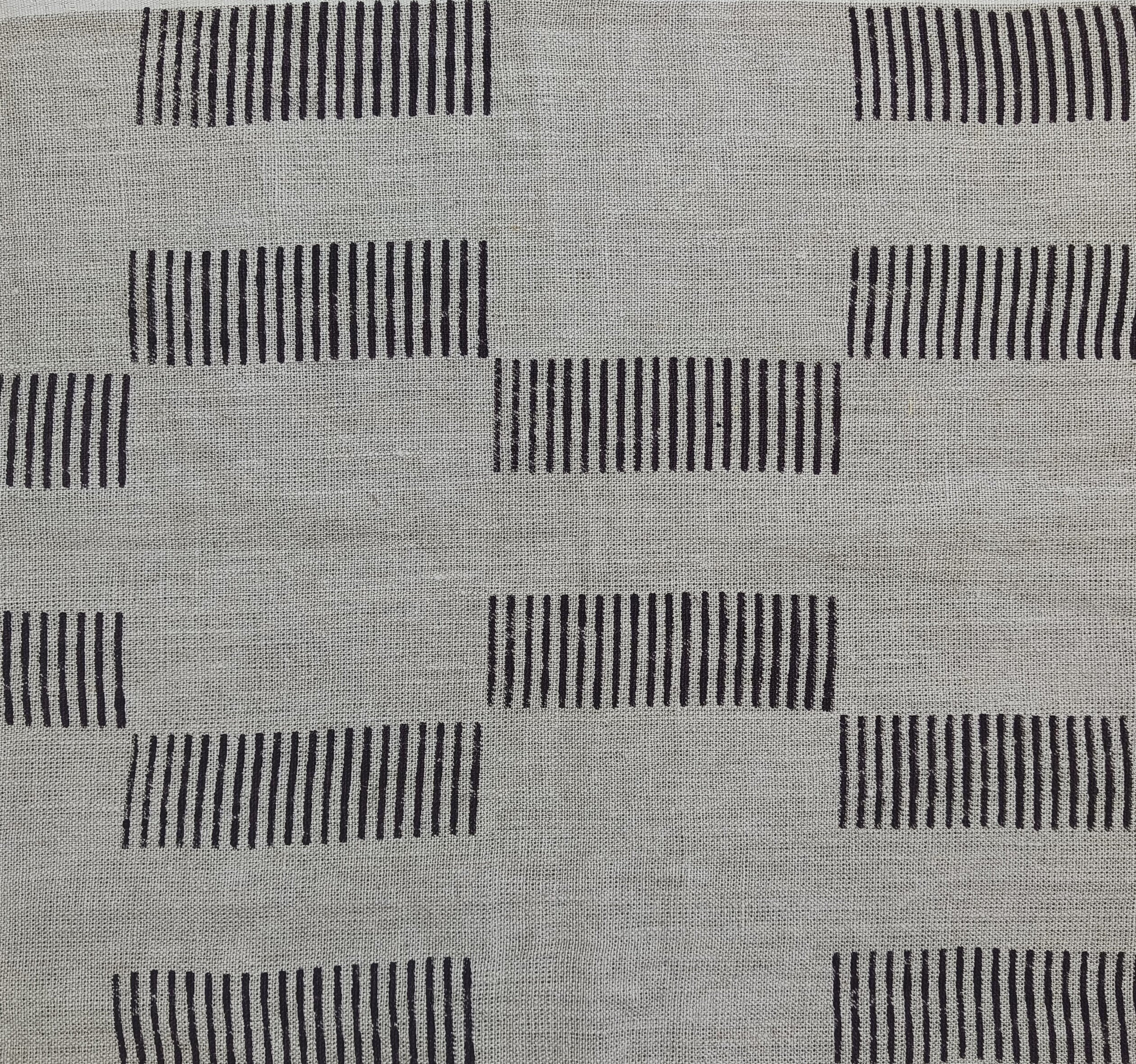 Block Print Linen Fabric, Zebra Crossing  Indian Hand Blockprint Fabric, Natural Stripe Linen By The Yard, Cushion, Throw, Pillow, Shams And Upholstery
