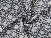 Chudamani Black Hand Block Print Fabric   Natural Linen For Homedecor And Furnishing,Grey Flower Vine Pattern, Linen Cushion Upholstery 