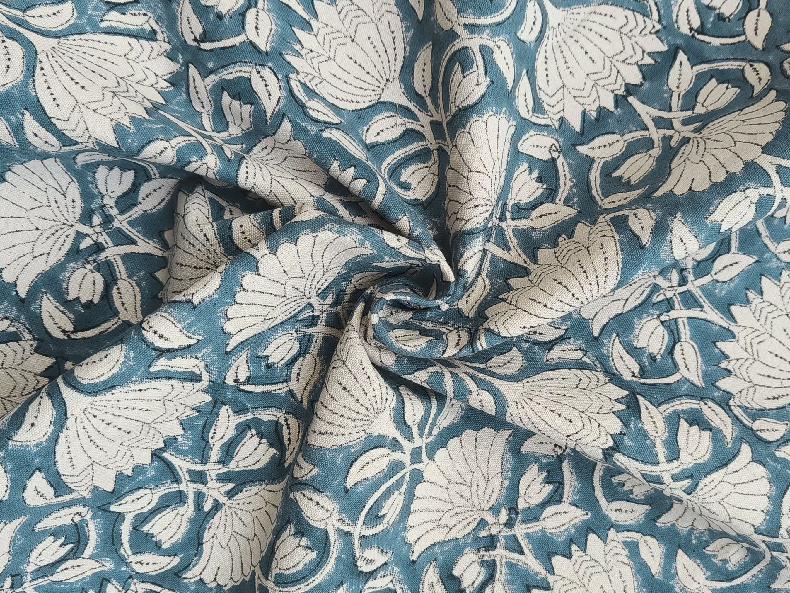 Block Print Linen Fabric, Ulta Kamal  "Indian Linen: Floral Hand Block Print, Handloom Natural Fabric For Home Decor,Thick Linen Fabric