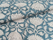 Block Print Linen Fabric, Ulta Kamal  "Indian Linen: Floral Hand Block Print, Handloom Natural Fabric For Home Decor,Thick Linen Fabric