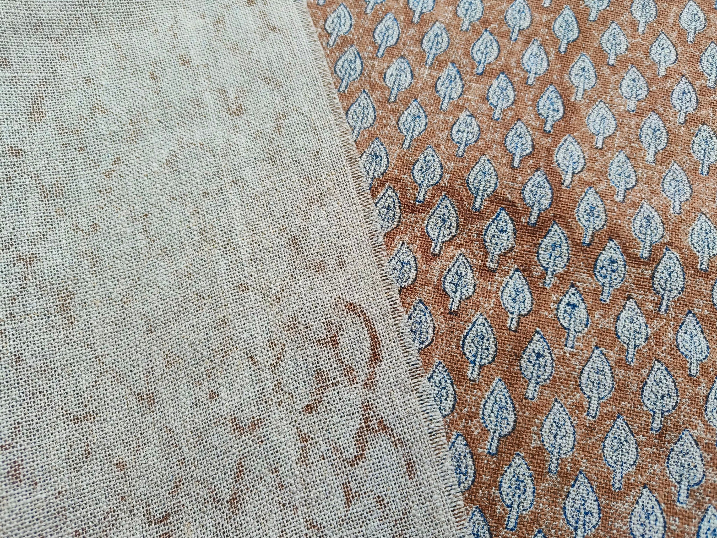 Charan Amrit  Brown Leaf Pattern  Thick Linen Natural  Home Decor Fabric  Indian Hand Block Print  Best Cushion Fabric  Heavy Weight