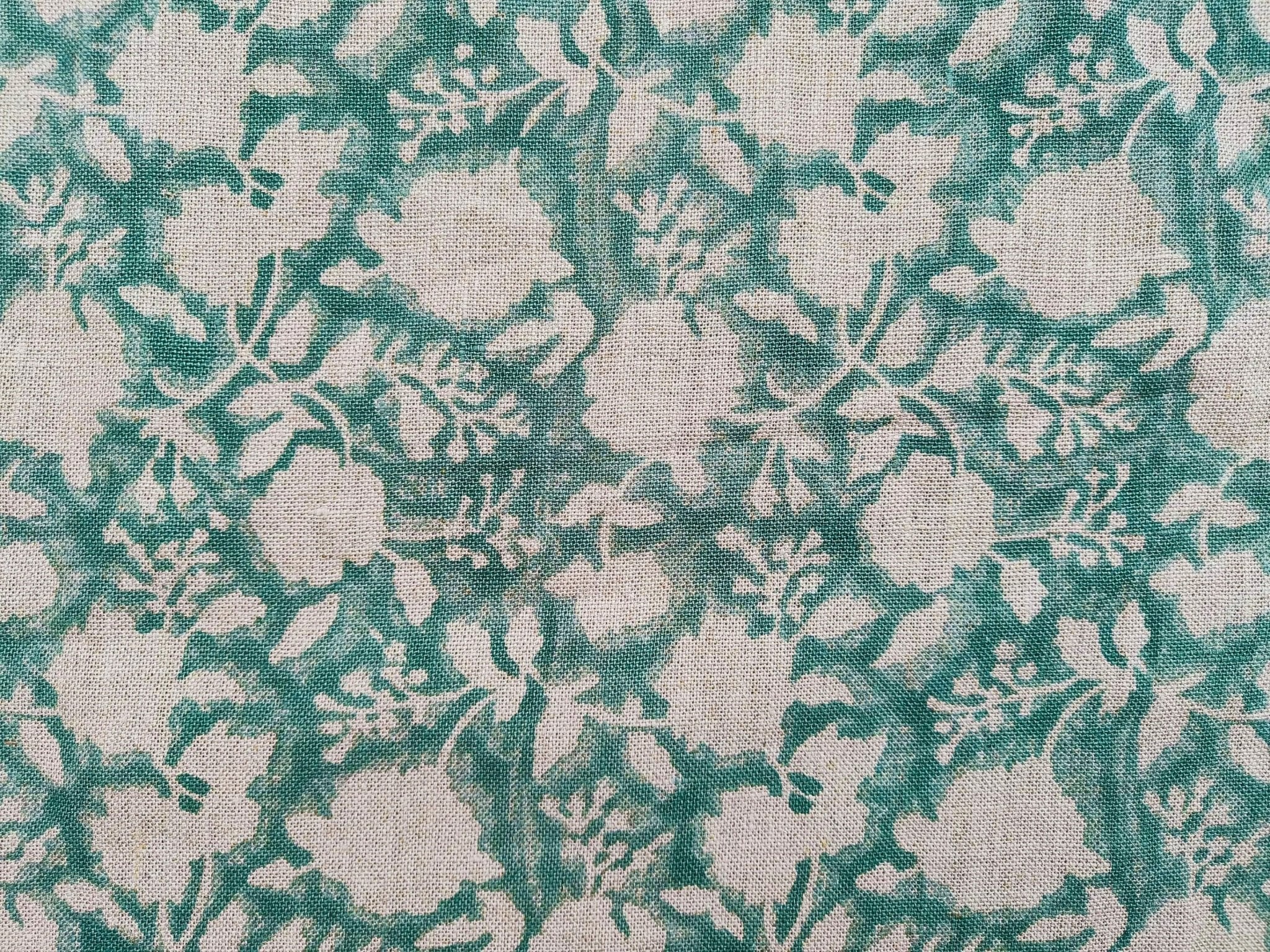 Block Print Linen Fabric, Rameshwaram Sea Green Colour Home Decor Fabric Linen Upholstery Handloom Handblocked Fabric Cushion Fabric