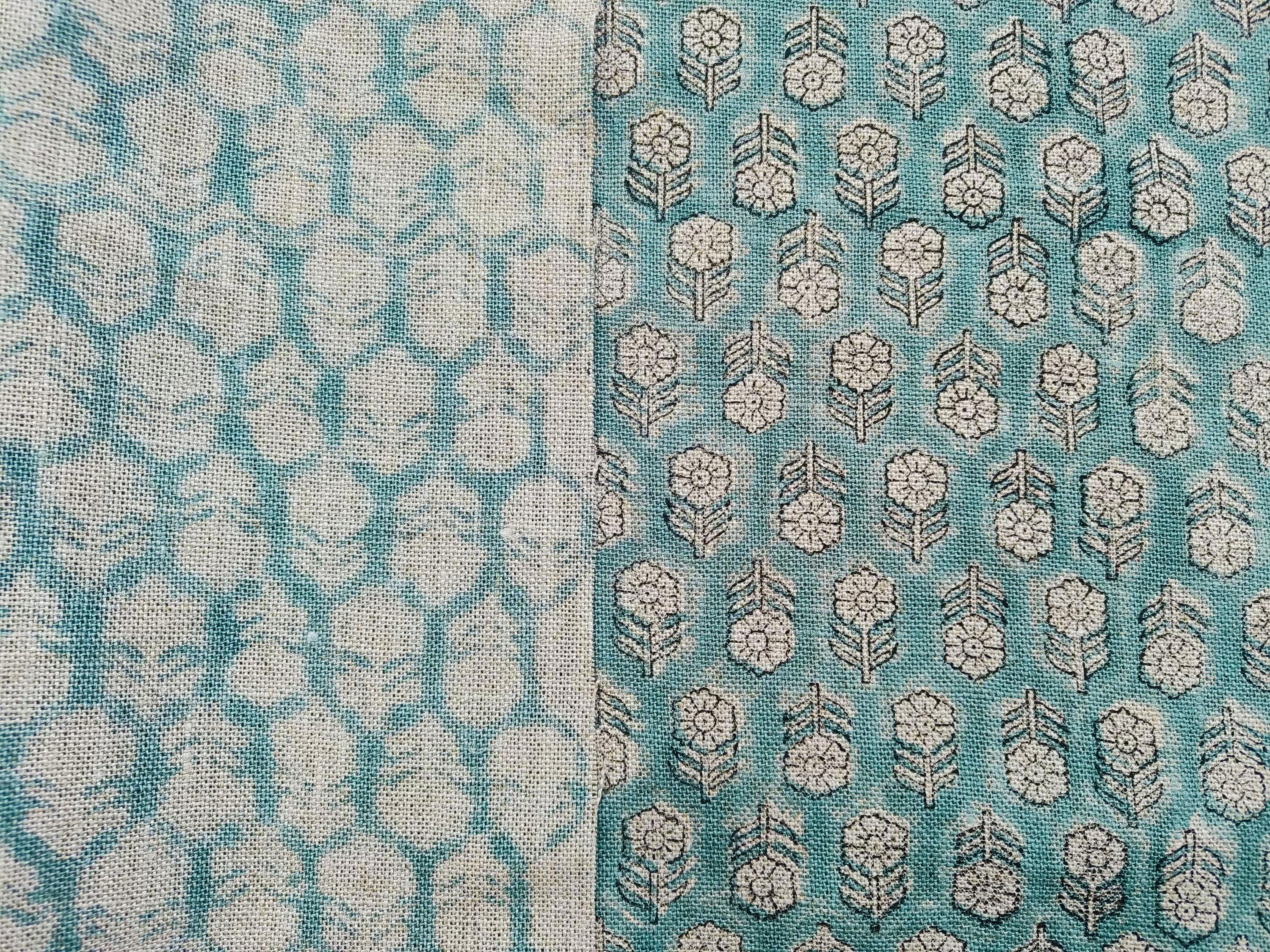 Block Print Linen Fabric, Tulsi Buti  Ocean Blue, Block Print Thick Linen Handloom Linen, Linen Fabric By The Yard, Best For Upholstery, Best Selling Cushion Cover,