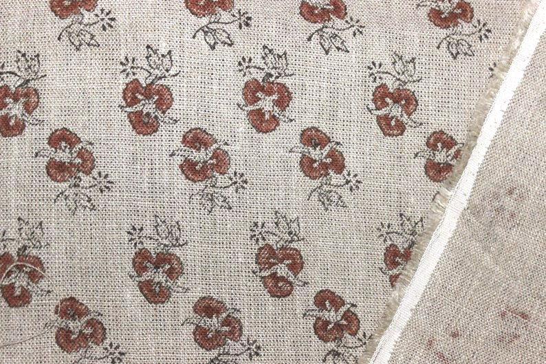 Chittaranjan  Brown Floral, Block Print Fabric,Linen & Cotton Cushion Fabric, Sofa Upholstery, Curtain Fabric, Fabric For Pillow, Neutral