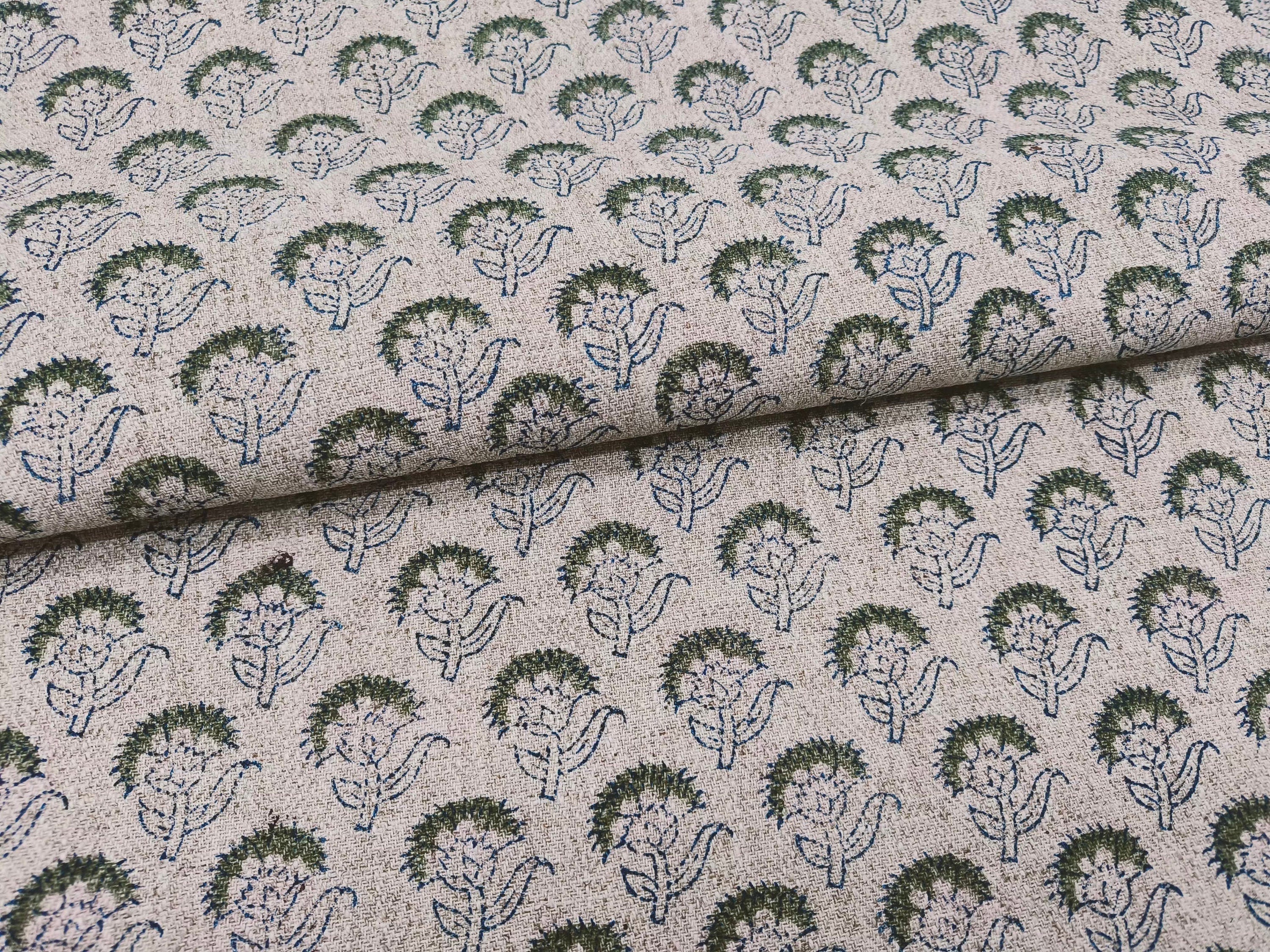 Juju Flower  Floral Block Print Sofa Upholstery, Chair Upholstery Fabric, Indian Craft Linen Fabric, Waterproof Outdoor Upholstery Fabric