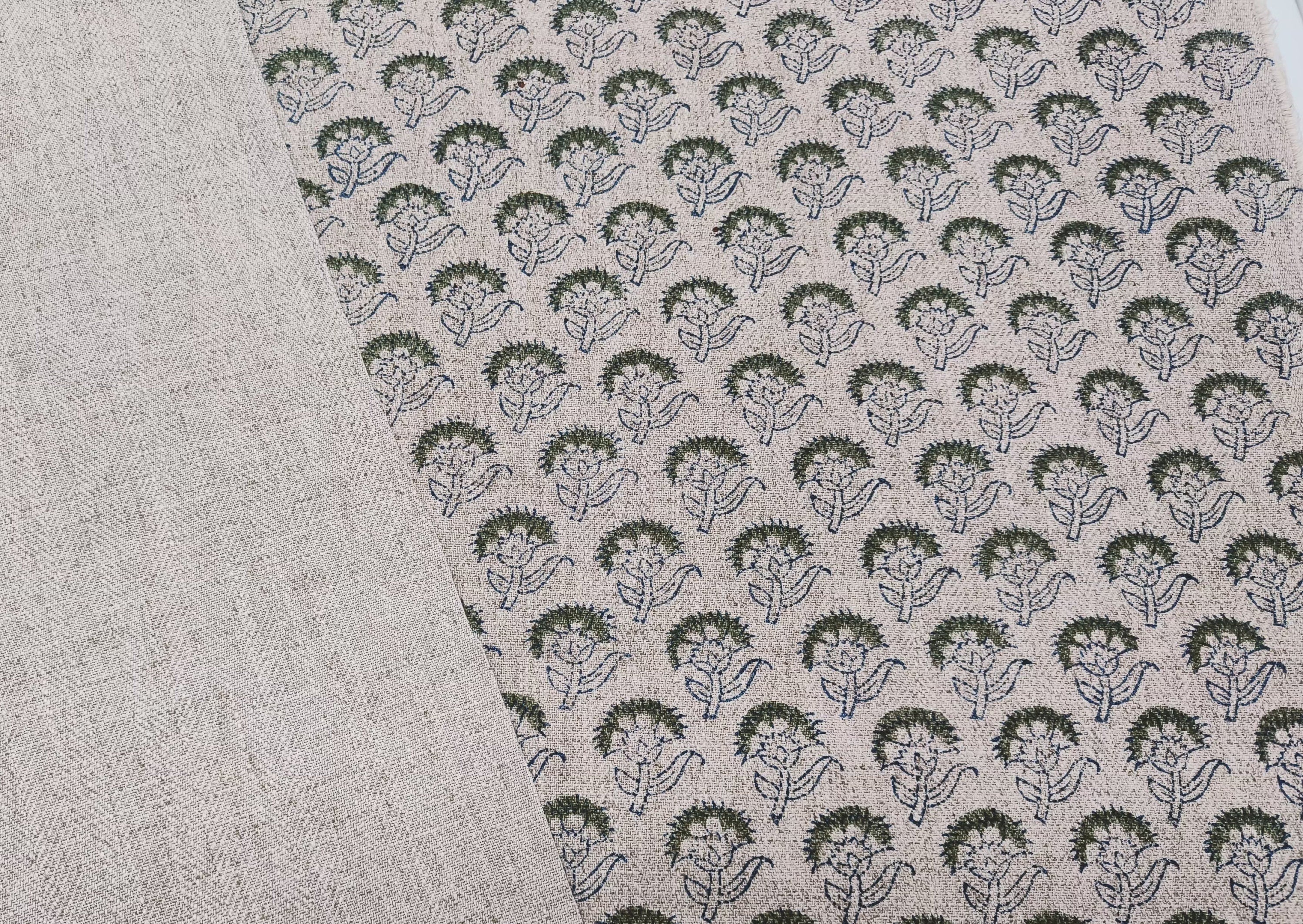 Juju Flower  Floral Block Print Sofa Upholstery, Chair Upholstery Fabric, Indian Craft Linen Fabric, Waterproof Outdoor Upholstery Fabric