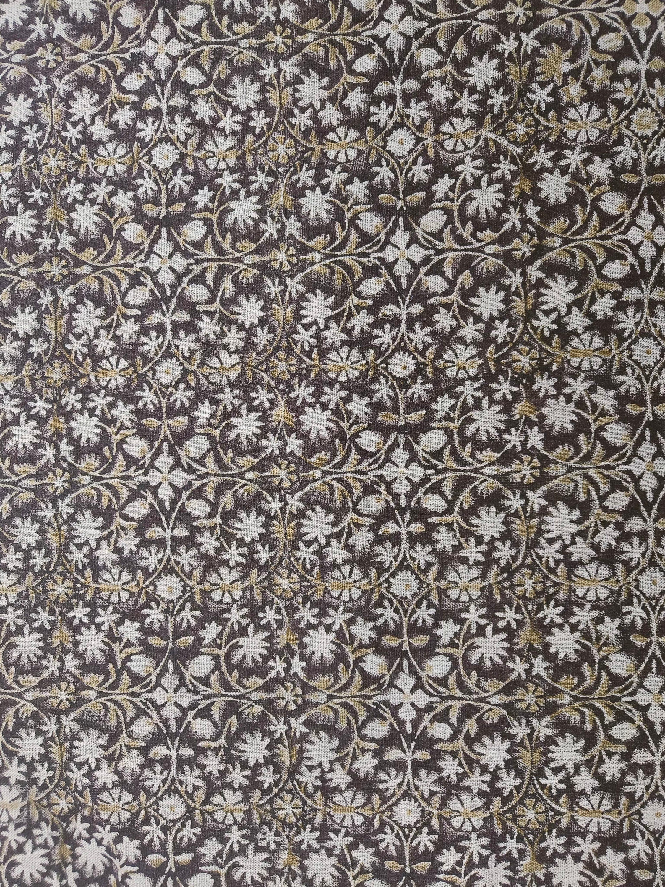 Block Print Linen Fabric, Mahalakshmi  Chocolate Brown Hand Block Linen Fabric, 100% Natural Thick Linen, Best For Cushion Cover Fabric, Sofa/Chair Upholstery