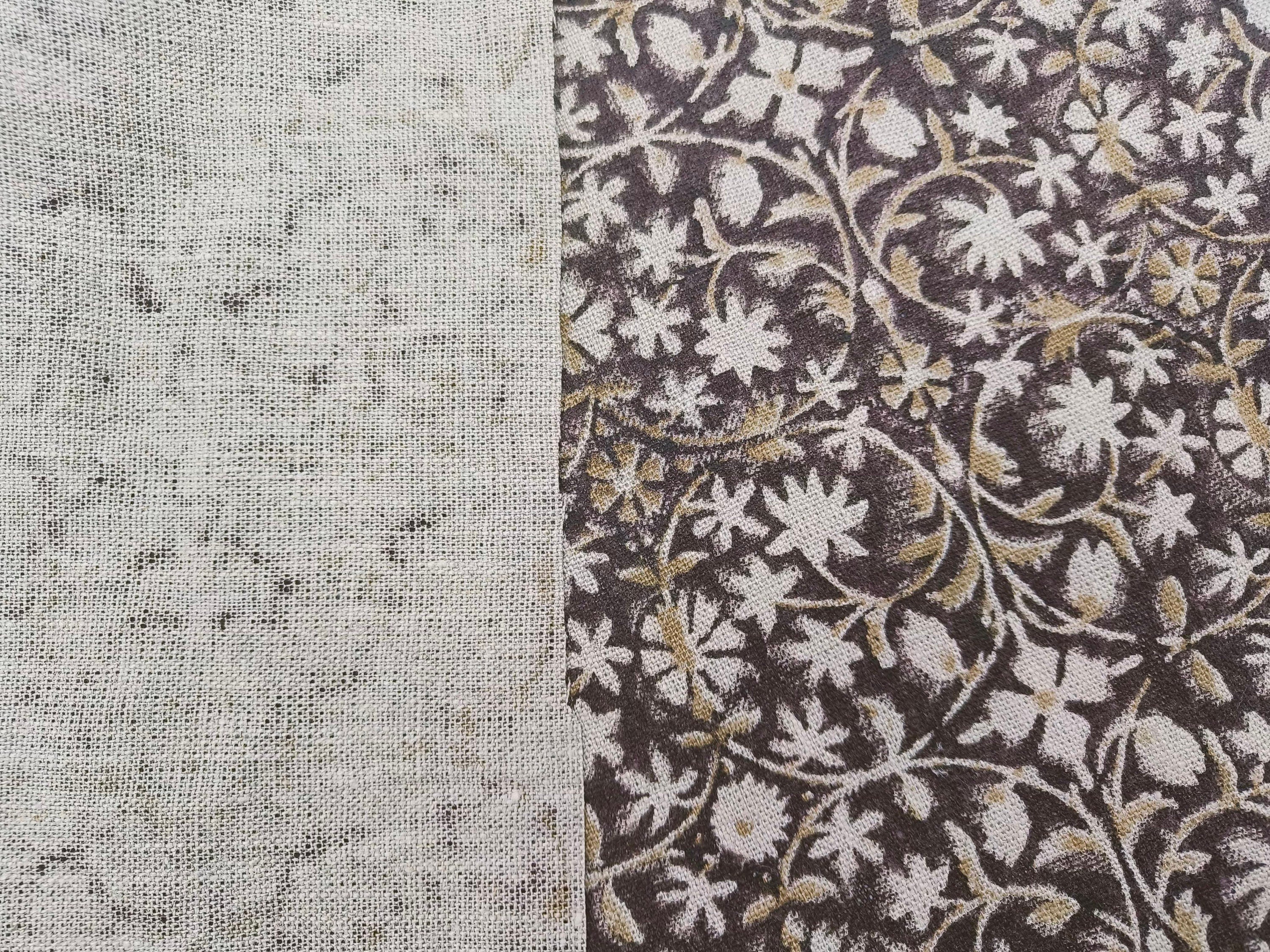 Block Print Linen Fabric, Mahalakshmi  Chocolate Brown Hand Block Linen Fabric, 100% Natural Thick Linen, Best For Cushion Cover Fabric, Sofa/Chair Upholstery