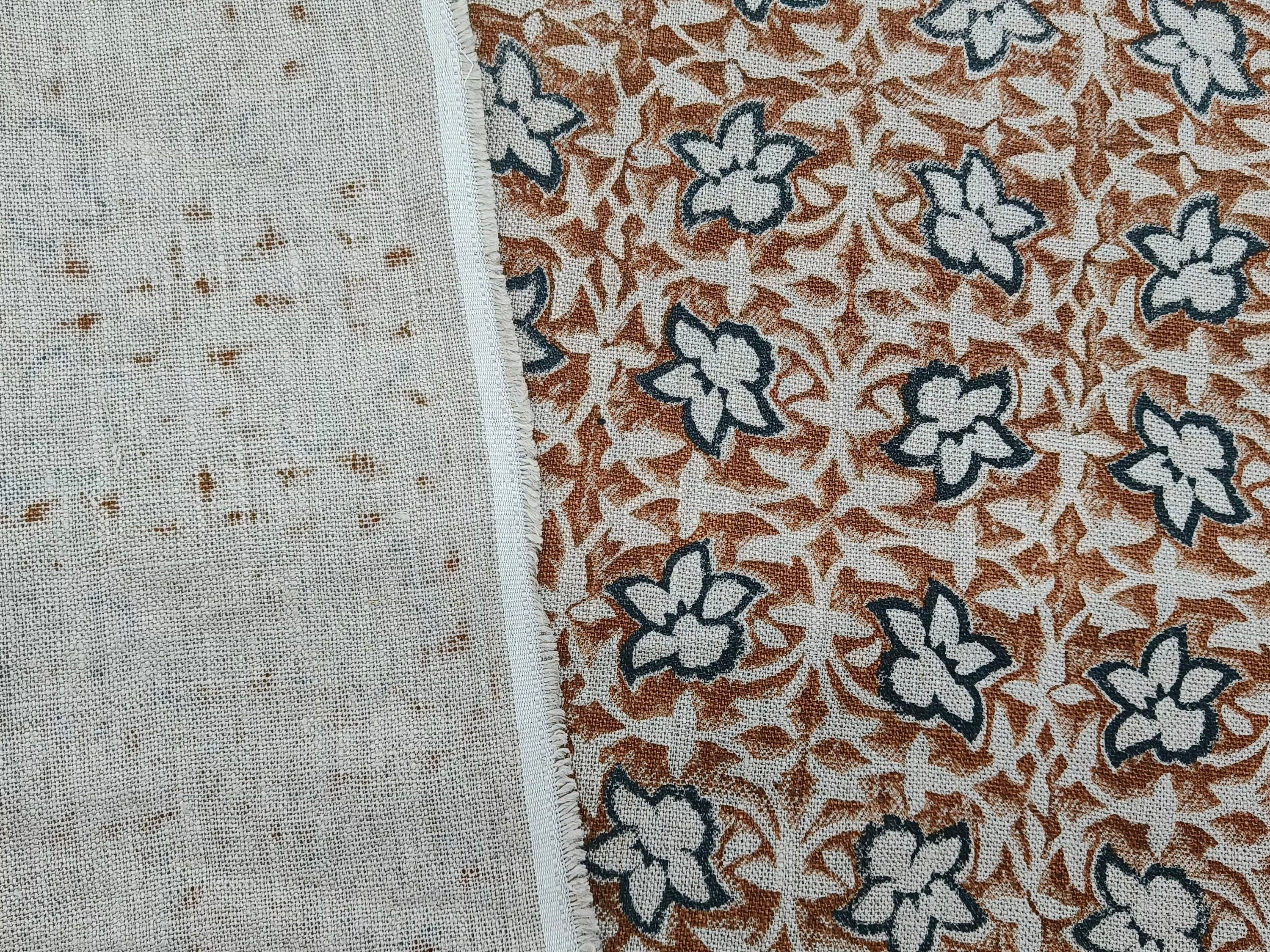 Chudamani Brown Color Fabric,Green Color Fabric, Floral Block Print Linen Fabric,Cushion Cover Fabric Pillow Cover Fabric, Upholstery
