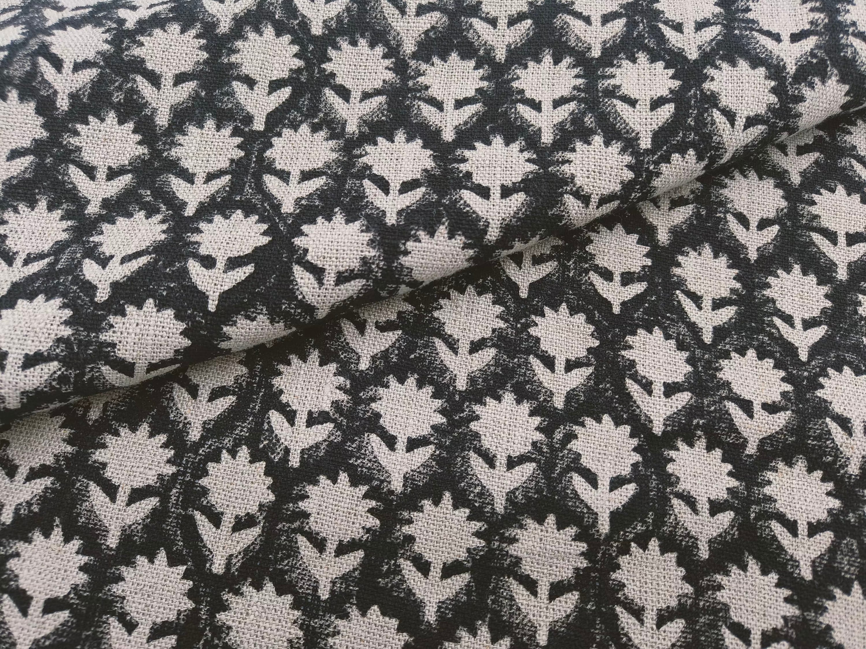 Block Print Linen Fabric, Pankhudi Black Floral Block Print Linen Fabric, Fabric By The Yard, Cushion Pillow Cover Sewing Cotton, Upholstery