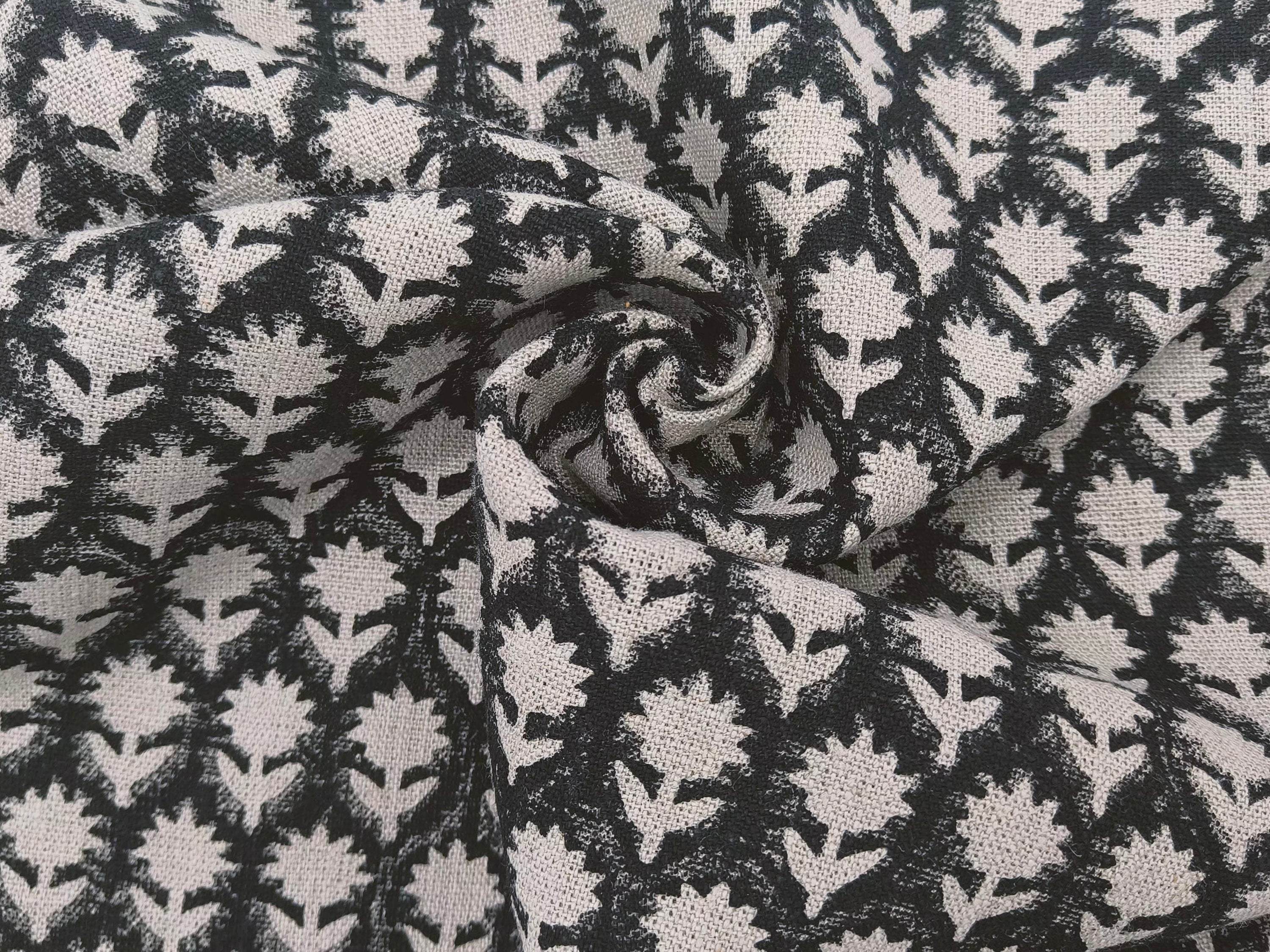 Block Print Linen Fabric, Pankhudi Black Floral Block Print Linen Fabric, Fabric By The Yard, Cushion Pillow Cover Sewing Cotton, Upholstery