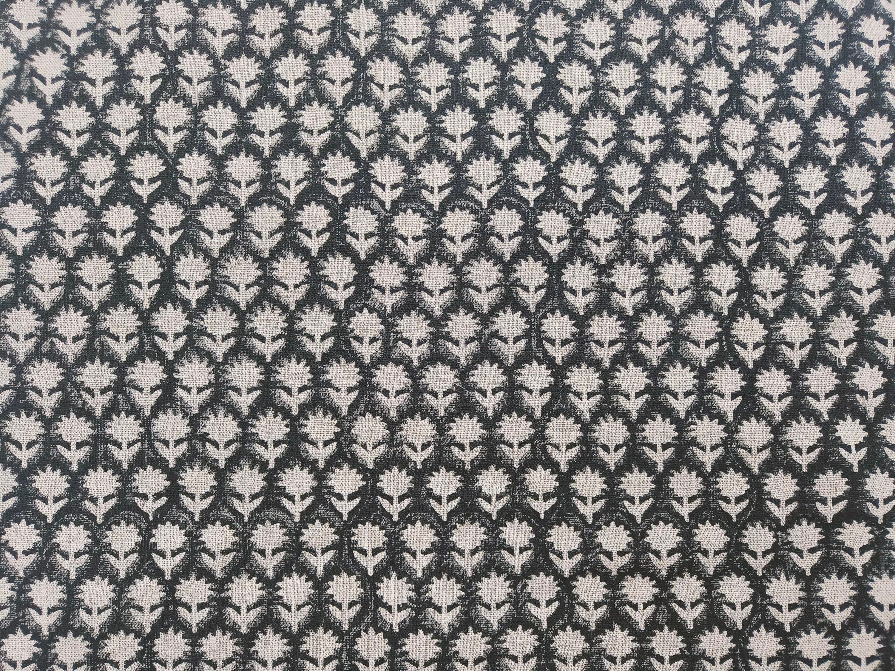 Block Print Linen Fabric, Pankhudi Black Floral Block Print Linen Fabric, Fabric By The Yard, Cushion Pillow Cover Sewing Cotton, Upholstery