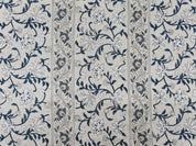 Block Print Linen Fabric, Mangal Pandey  Grey Blue Floral Block Print Linen Fabric, Floral Pattern Along With Alternate Border Pattern, Latest Pattern For Cushion