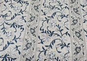 Block Print Linen Fabric, Mangal Pandey  Grey Blue Floral Block Print Linen Fabric, Floral Pattern Along With Alternate Border Pattern, Latest Pattern For Cushion