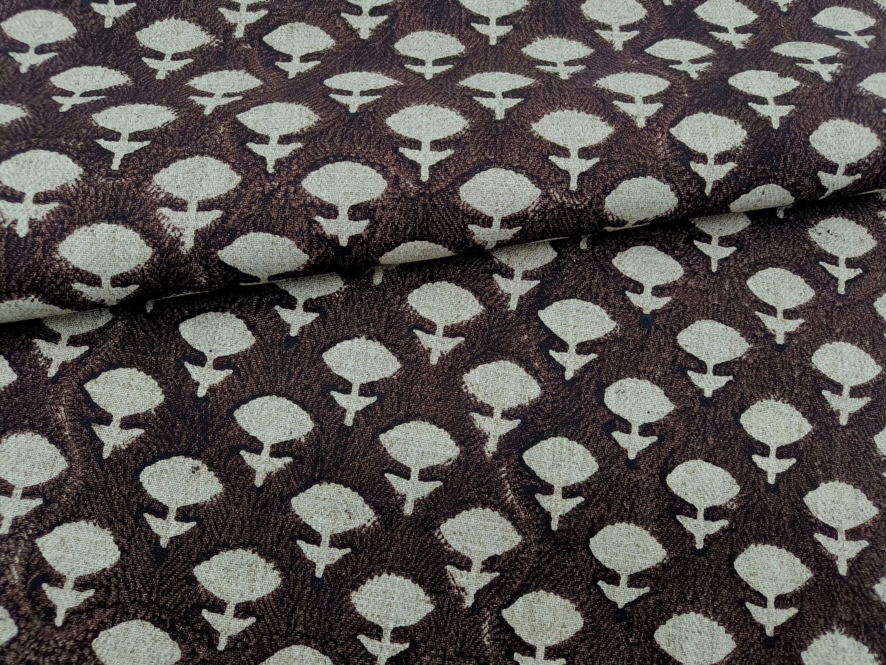 Jadi Buti Upholstery Block Print Linen Floral Fabric, Sofa Chair Upholstery, Outdoor Farmhouse Fabric, Modern Home Decor