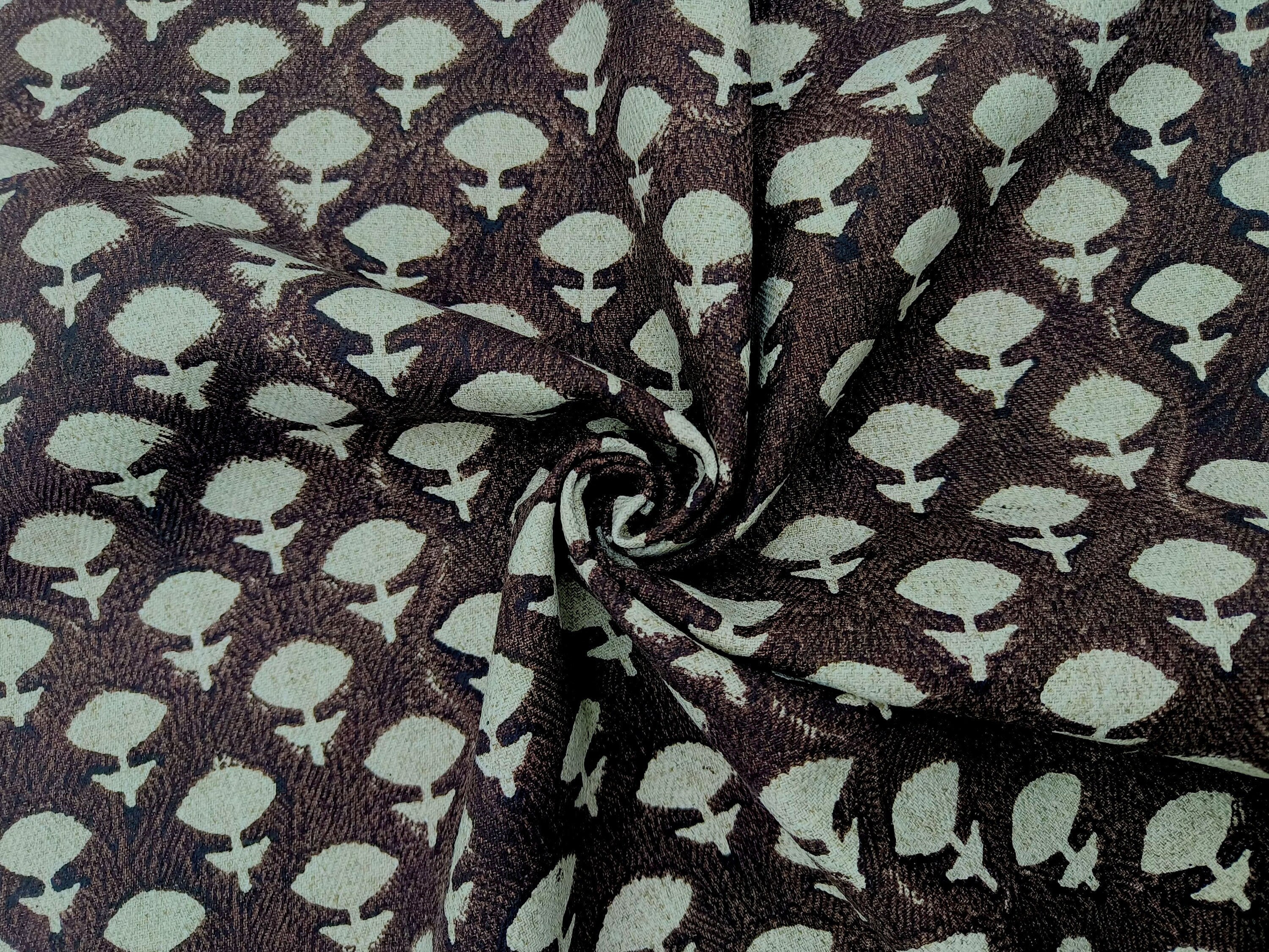Jadi Buti Upholstery Block Print Linen Floral Fabric, Sofa Chair Upholstery, Outdoor Farmhouse Fabric, Modern Home Decor