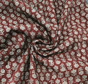 Block Print Linen Fabric, Tulsi Booti Reddish Brown Floral Block Print Linen Fabric, Fabric By The Yard, Pillow Cushion Upholster Home Decor Fabric