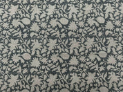 Block Print Linen Fabric, Manikarnika  Dark Rock Garden Green Floral Block Print Linen Fabric, Cushion Pillow Upholstery Fabric, Home Decor