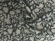 Block Print Linen Fabric, Manikarnika  Dark Rock Garden Green Floral Block Print Linen Fabric, Cushion Pillow Upholstery Fabric, Home Decor