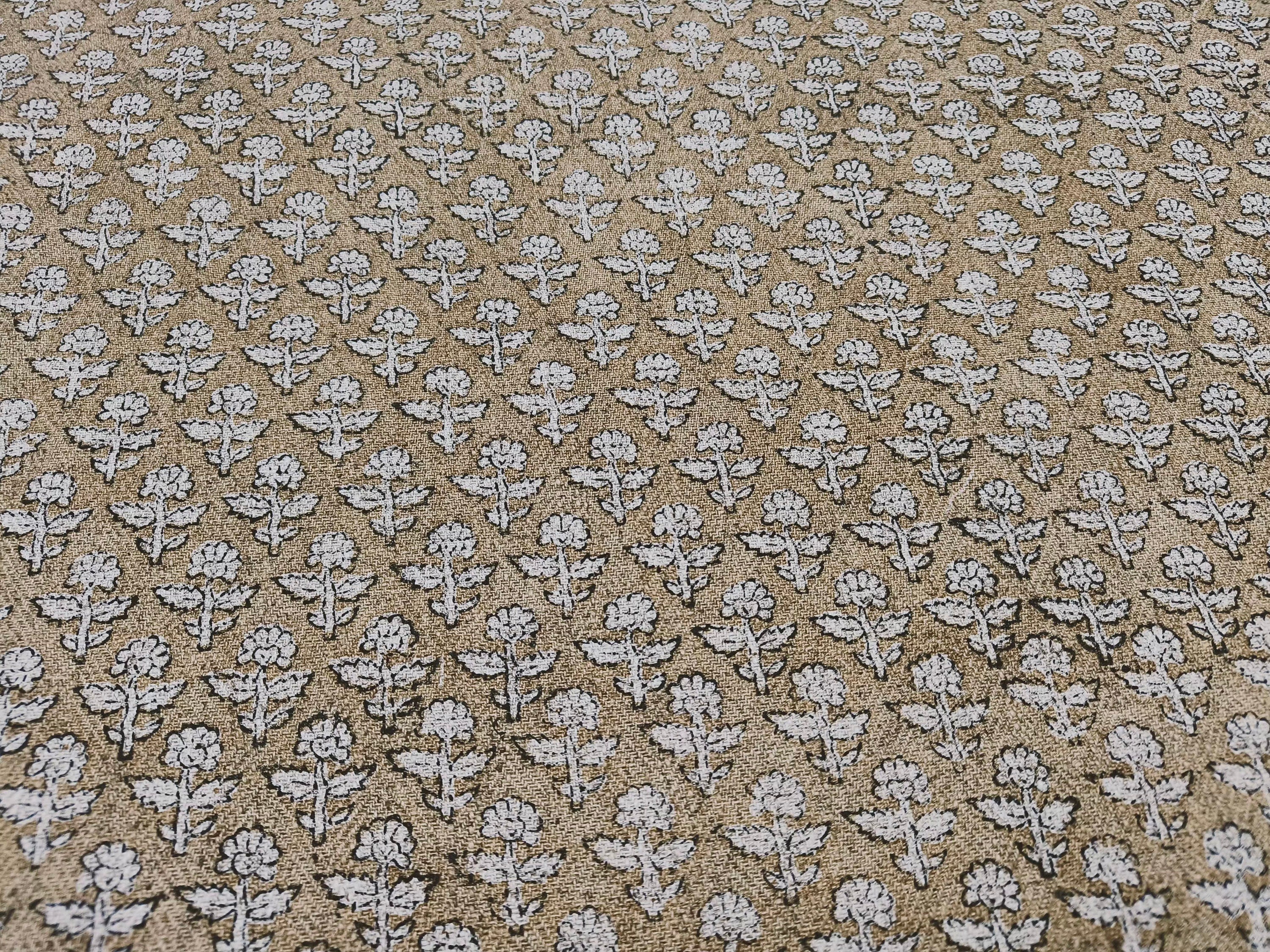 Gulmohar Brown  Sofa Upholstery, Chair Upholstery Block Print Linen Fabric, Strong & Waterproof Fabric, Light Brown Neutral Color Fabric