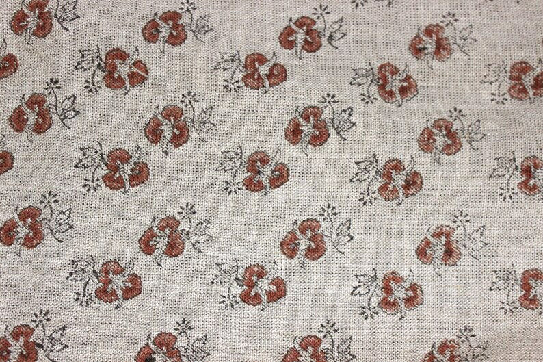 Chittaranjan  Brown Floral, Block Print Fabric,Linen & Cotton Cushion Fabric, Sofa Upholstery, Curtain Fabric, Fabric For Pillow, Neutral