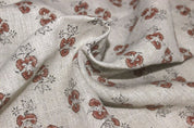 Chittaranjan  Brown Floral, Block Print Fabric,Linen & Cotton Cushion Fabric, Sofa Upholstery, Curtain Fabric, Fabric For Pillow, Neutral