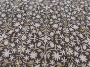 Block Print Linen Fabric, Mahalakshmi  Chocolate Brown Hand Block Linen Fabric, 100% Natural Thick Linen, Best For Cushion Cover Fabric, Sofa/Chair Upholstery